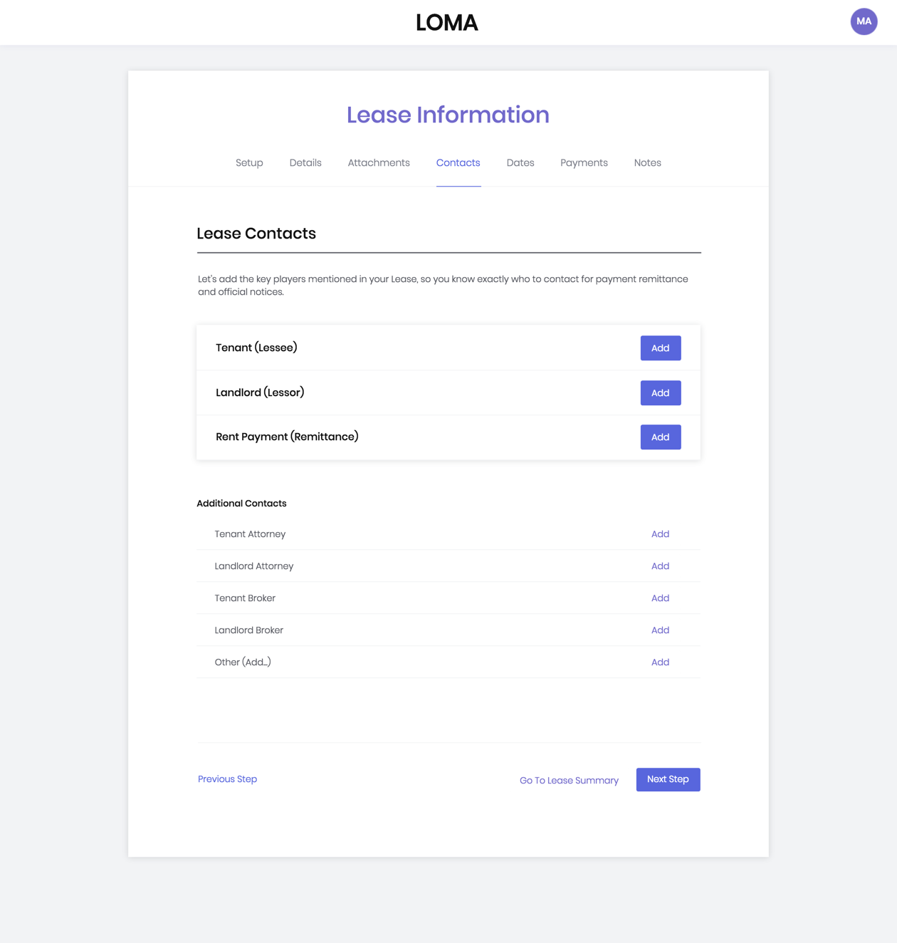 Step 4 Lease Contacts